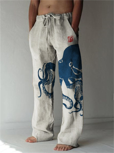 Octopus Japanese Lino Art Linen Blend Casual Pants