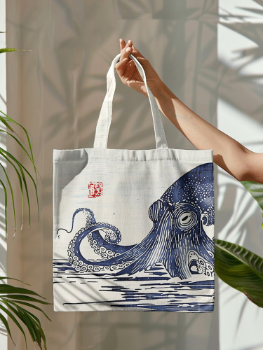 Vintage Japanese Art Octopus Graphic Painting Art Canvas Bag