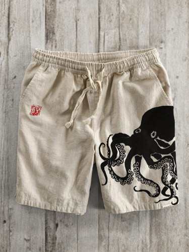 Octopus Japanese Lino Art Linen Blend Shorts