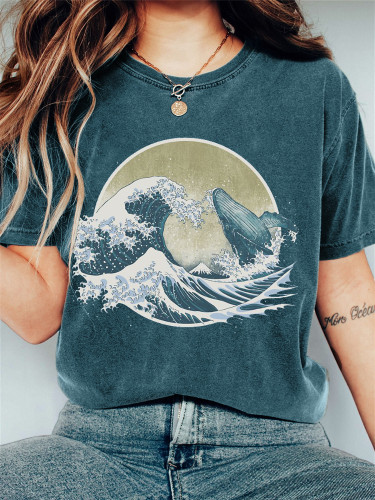 Whale Breach Japanese Art Vintage Washed T Shirt