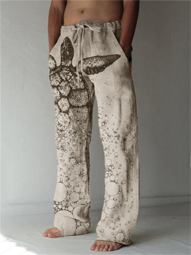 Sea Turtle Lino Art Linen Blend Casual Pants