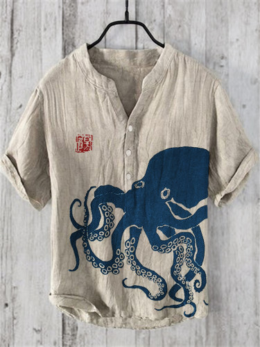 Octopus Japanese Lino Art Linen Blend Shirt
