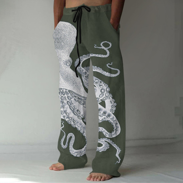Japanese Art Octopus Graphic Printed Casual Pants