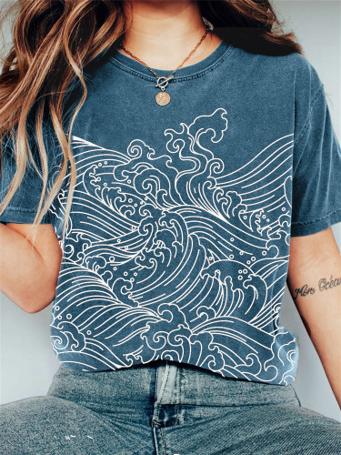 Sea Waves Japanese Art Vintage Washed T Shirt