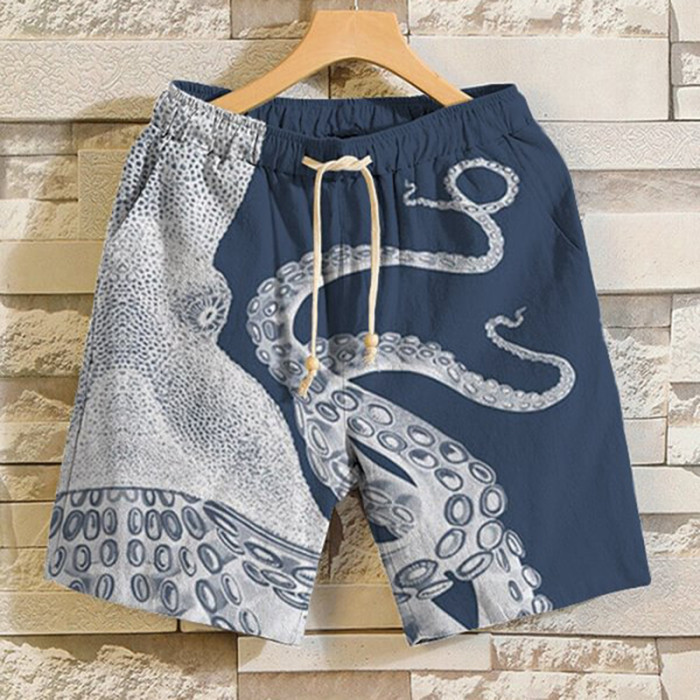 Japanese Art Octopus Graphic Printed Casual Shorts