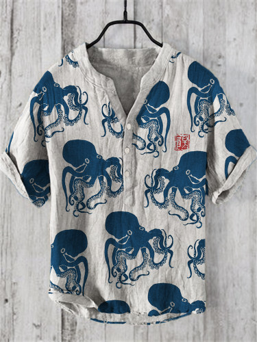 Japanese Octopus Lino Patter Linen Blend Shirt