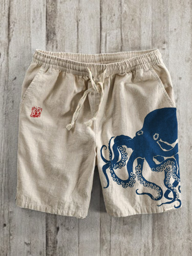 Octopus Japanese Lino Art Linen Blend Shorts