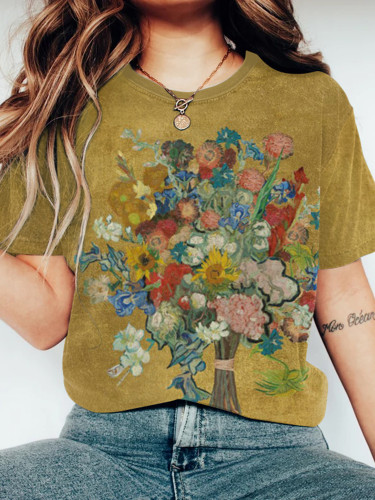 Oil Painting Flowers Art Vintage T Shirt