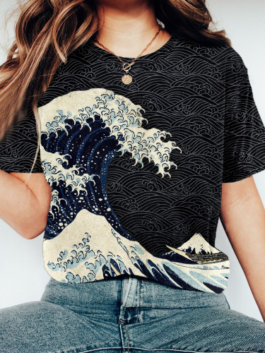 Japanese Wave Inspired Graphic Crew Neck Vintage T Shirt