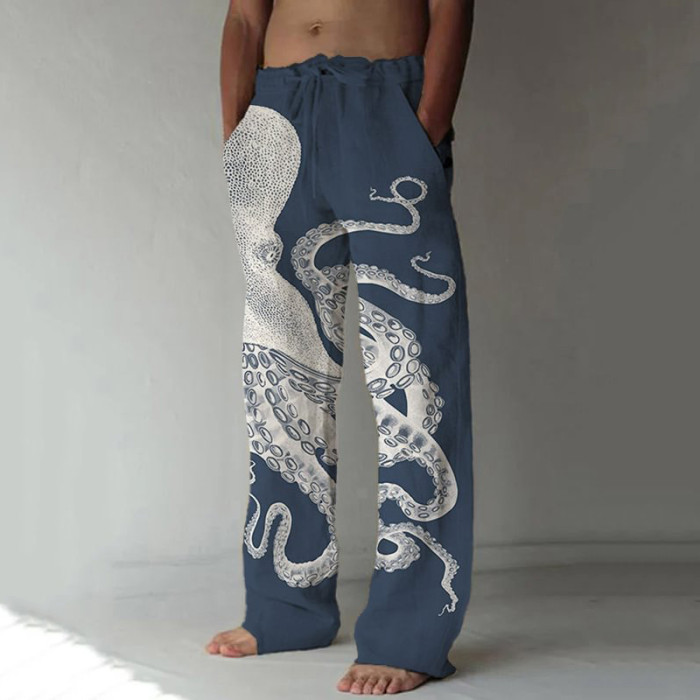 Japanese Art Octopus Graphic Printed Casual Pants