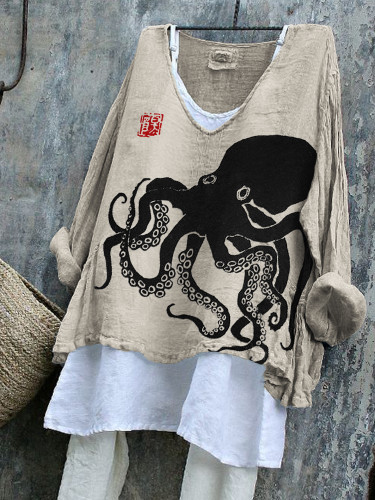 Octopus Japanese Lino Art Flowy Linen Blend Tunic