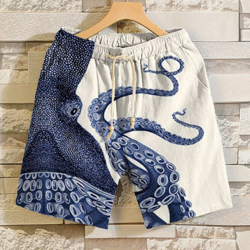 Japanese Art Octopus Graphic Printed Casual Shorts