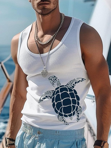 Sea Turtle Print Casual Cotton Tank Top