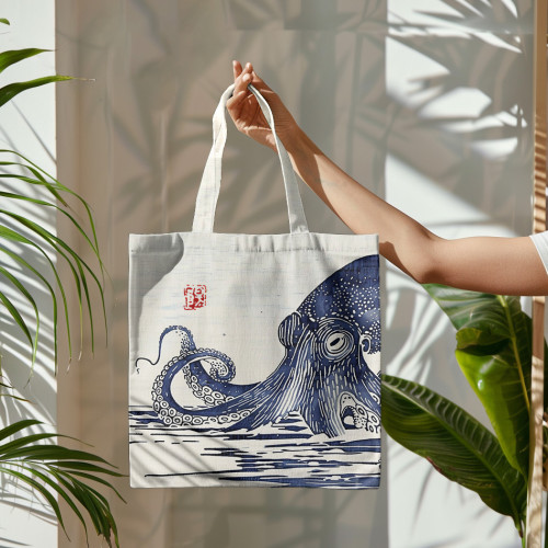 Vintage Japanese Art Octopus Graphic Painting Art Canvas Bag