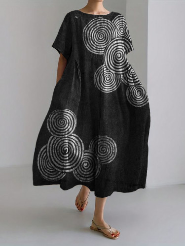 Sea Waves Ripples Japanese Lino Art Linen Blend Maxi Dress