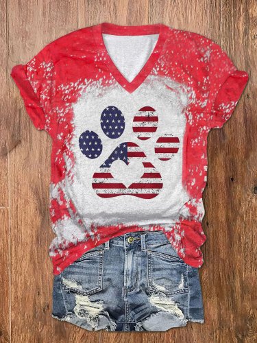 Women's American Flag Paw Print T-Shirt