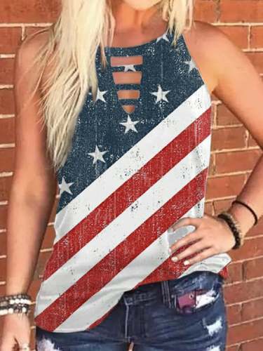 Women's Independence Day American Flag Print Casual Tank Top