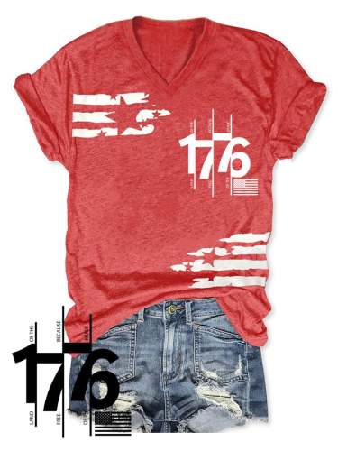 Women's Independence Day Home Of The Free Because Of The Brave Print Casual V-Neck Tee