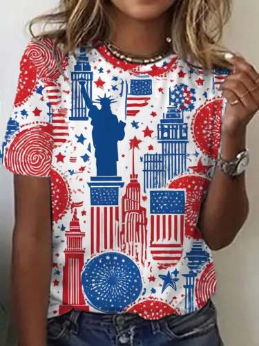 Women's Independence Day Round Neck Print T-shirt