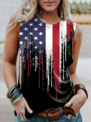 Women's Independence Day Distressed Flag Print Casual Tank Top