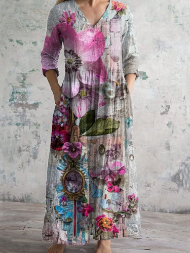 Vintage Chic Floral Print Cotton Dress
