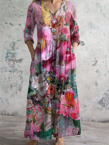 Vintage Shabby Floral Print Casual Cotton Dress