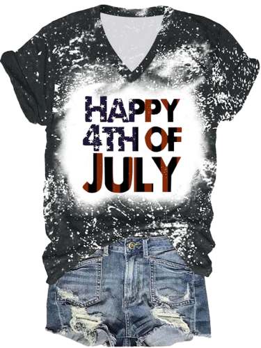 Women'S V-Neck Independence Day Text Graphic T-Shirt