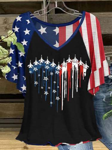 Women's Flag Independence Day Printed Short Sleeve T-Shirt