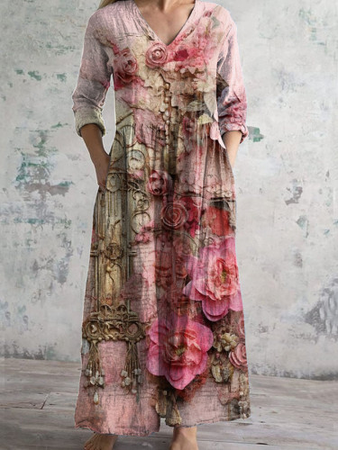 Vintage Chic Floral Print Casual Dress