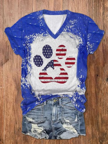 Women's American Flag Paw Print T-Shirt