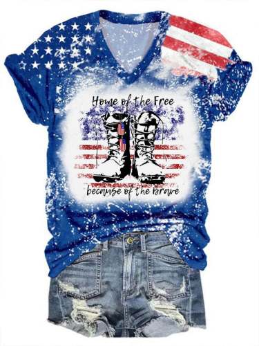 Women's Home Of The Free Because Of The Brave Print T-Shirt