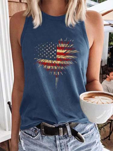 Women's Independence Day Retro Love Fireworks Flag Print Casual Vest