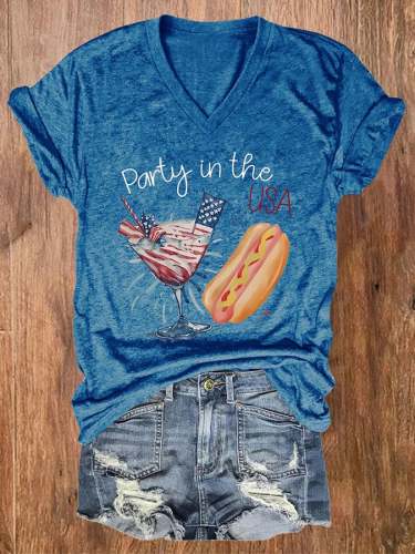 Women's Independence Day Hot Dog Print Casual Print T-Shirt