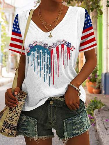 Women's Flag Independence Day Print T-Shirt