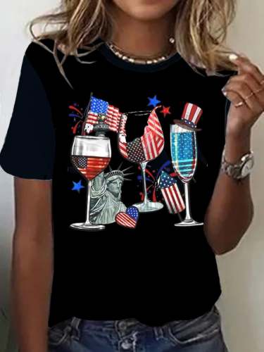 Women's Flag Independence Day Printed T-Shirt