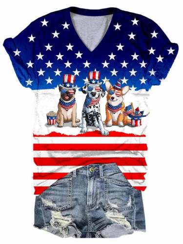 Women's All American Puppy Independence Day Print T-Shirt