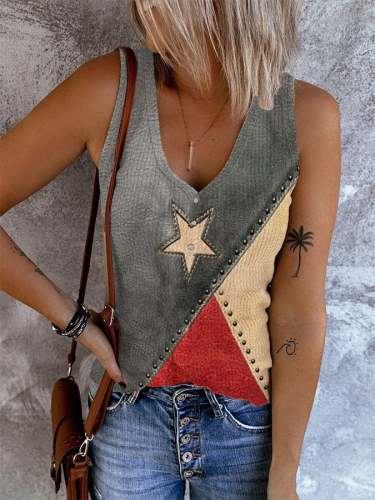 Women'S Independence Day Art Print Button Down Casual Vest