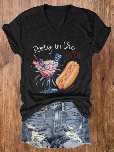 Women's Independence Day Hot Dog Print Casual Print T-Shirt