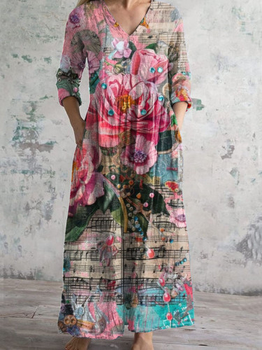 Retro Shabby Chic Floral Print Cotton Dress