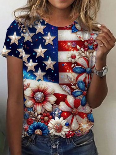 Women's Independence Day Floral Print T-Shirt