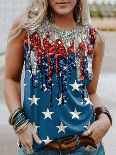 Women's Independence Day Star Print Sequined Casual Vest