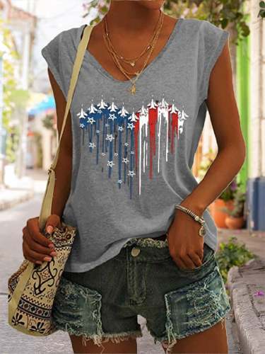 Women's  Flag Independence Day Printed Sleeveless Casual Tank Top