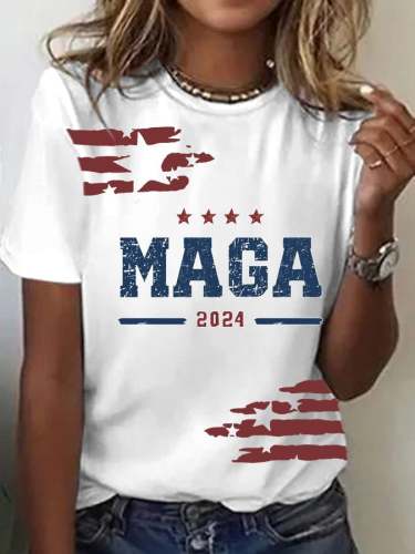 Women's MAGA 2024 Make America Great Again Round Neck Print T-shirt