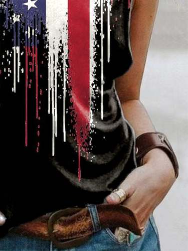 Women's Independence Day Distressed Flag Print Casual Tank Top