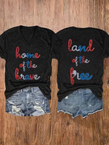 Women's Home of the Brave Land of the Free Printed T-shirt