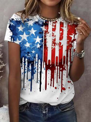 Women's Melting American Flag Print T-Shirt