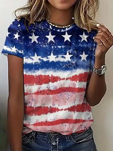 Women's Melting American Flag Print T-Shirt