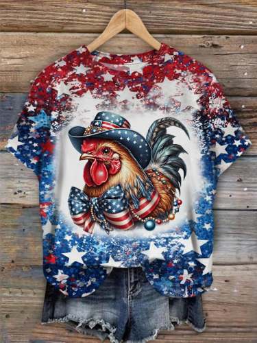 Women's Independence Day Rooster Print Casual Tee