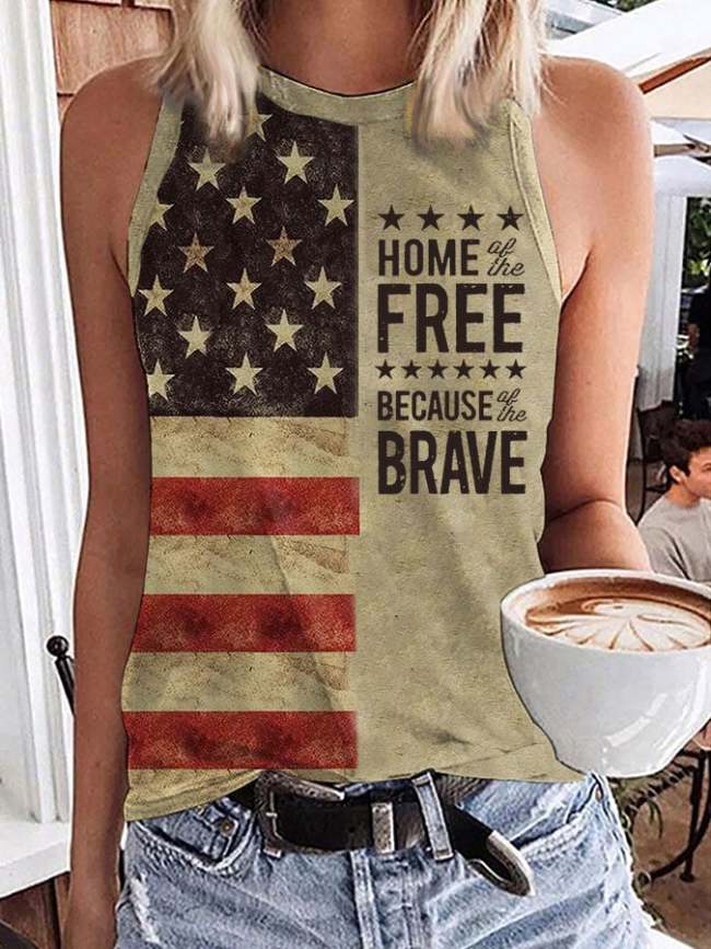 Women's Home Of The Free Because Of The Brave Print Sleeveless T-Shirt