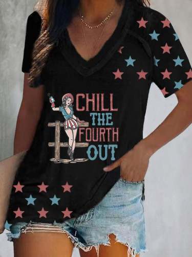 Women's Chill The Fourth Out Print V-Neck Top
